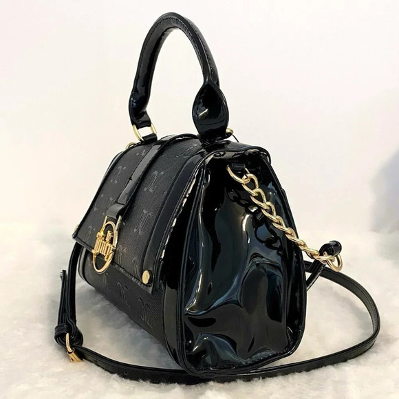 Juicy Couture Black Gothic Logo Fancy Flap Crossbody Handbag Evening Purse New - Picture 8 of 11